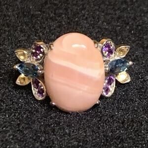 Sterling Silver, Rhodochrosite and Multi Stone Butterfly Ring by STS Size 8